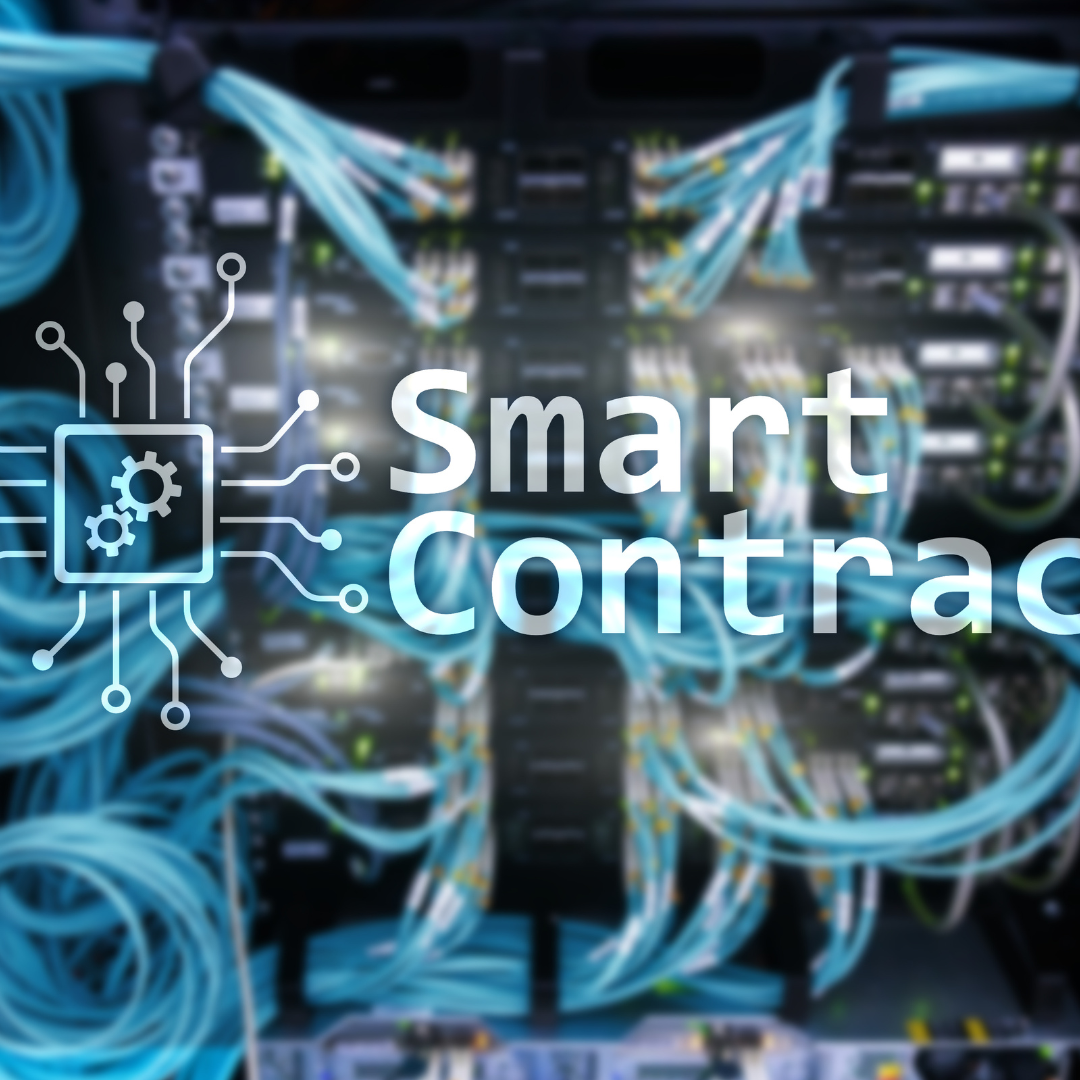 Representation of Hyperledger blockchain technology with interconnected nodes and automated smart contract workflows.